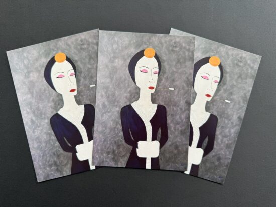 Postkarte Madame in Blau